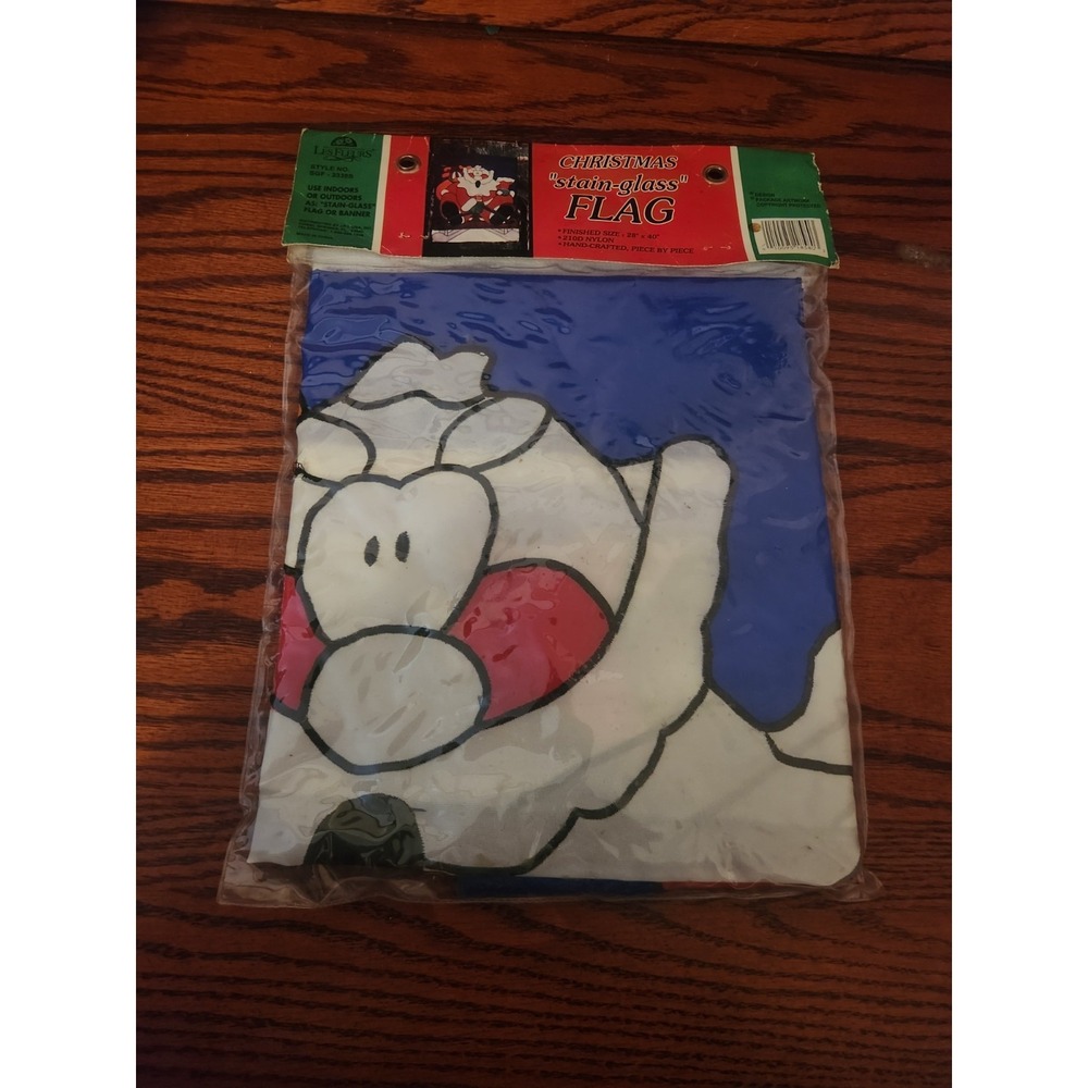 Vintage‎ Les Fleurs Christmas Stain Glass Flag Santa Sleigh NOS - Picture 4 of 4